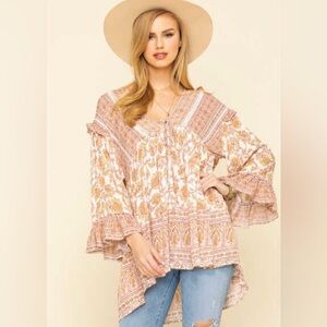 Free People Moonlight Dance Bohemian Tunic Top Oversize Large